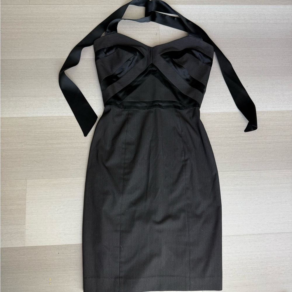 bebe Black Strapless Dress with Satin Accents